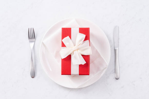 istock Valentine's Day meal design concept - Romantic plate dish set isolated on marble white background. 1202862541