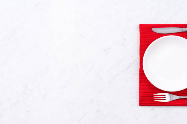 istock Valentine's Day meal design concept - Romantic plate dish set isolated on marble white background. 1202862558