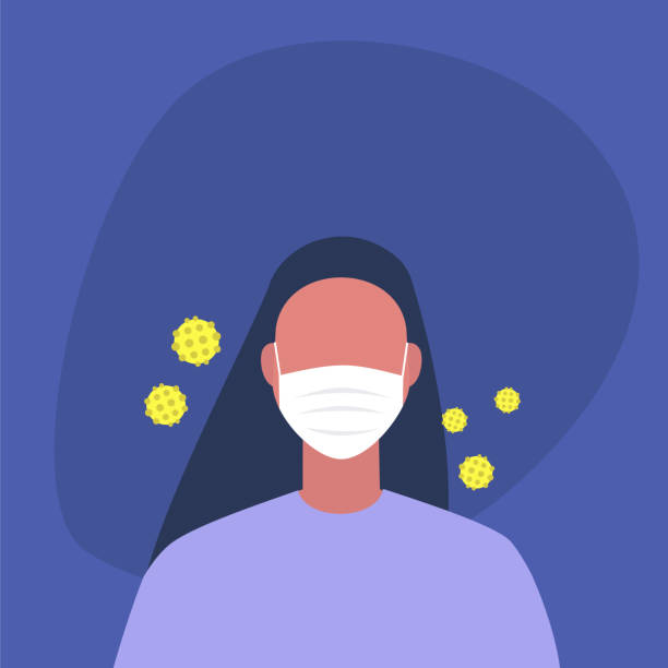 illustrations, cliparts, dessins animés et icônes de épidémie de coronavirus, jeune personnage féminin portant un masque protecteur, soins de santé - wearing