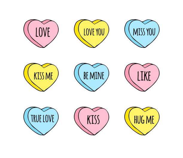 ilustrações de stock, clip art, desenhos animados e ícones de vector hand drawn doodle set of different sweet heart candies - lots of candy hearts