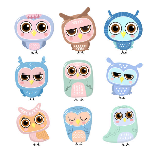 istock Cute owl cartoon character. Animal wildlife doodle vector. 1202867136
