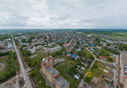 Sukhoy Log city. Aerial, summer, cloudy day