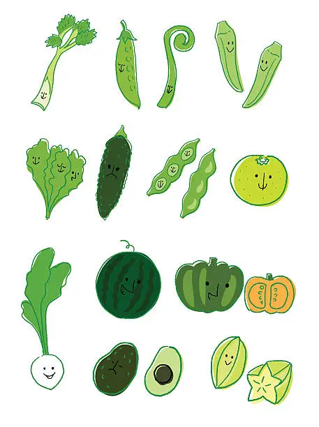 Vector illustration of Vegetable and fruit Green