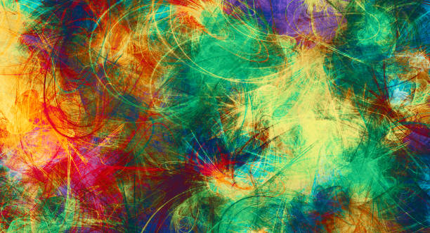 istock Digital painting background.  Variety paint shapes in iridescent tones. Bright pattern. Abstract decor 1202872445