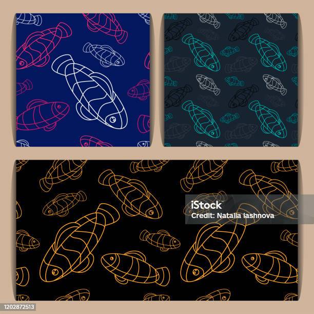 Line Fish Pattern Set Of Linear Fish Patterns Stock Illustration - Download Image Now ...