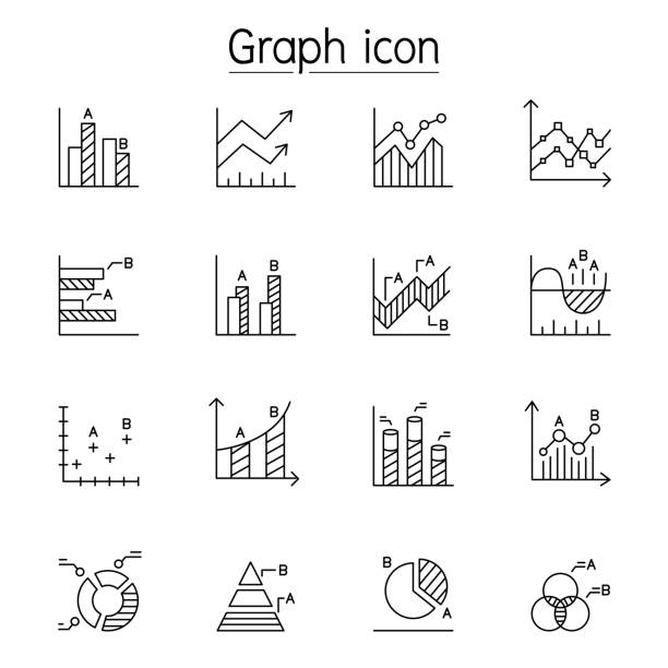 細い線のスタイルで設定されたグラフ、チャート、図、データ、インフォグラフ�ィックアイコン - comparison graph curve finance点のイラスト素材／クリップアート素材／マンガ素材／アイコン素材