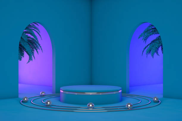 istock 3D Product Stand, Pedestal, Blue Background, Neon Lights 1202880320