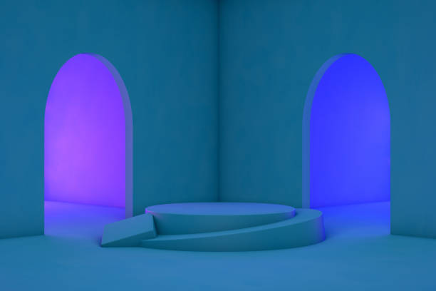 istock 3D Product Stand, Pedestal, Blue Background, Neon Lights 1202880663