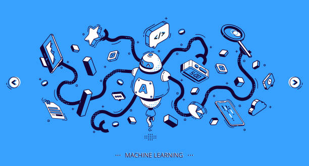 ilustraciones, imágenes clip art, dibujos animados e iconos de stock de bandera de aprendizaje automático, inteligencia artificial - red octopus