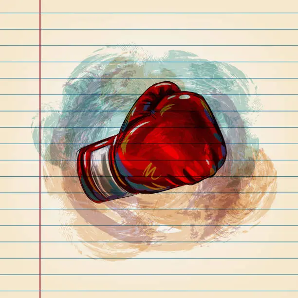 Vector illustration of Boxing Glove Drawing on Ruled Paper