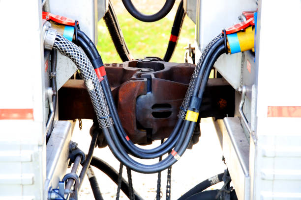 istock Coupler and angle cock of passenger train car 1202887231