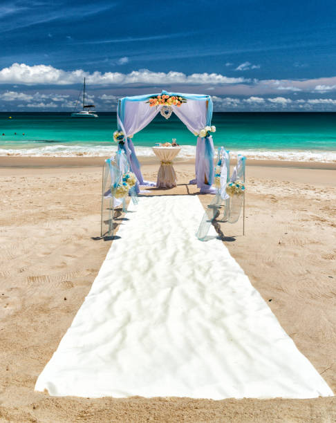 istock Wedding ceremony romantic place on the beach, Seychelles 1202889361