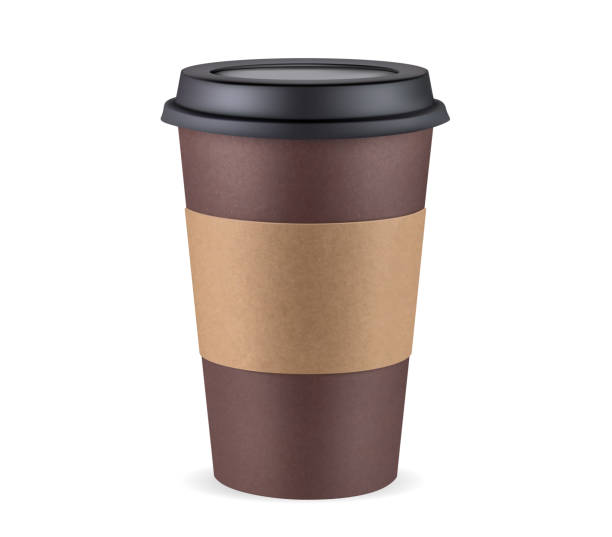 istock Empty layout for the design. Brown paper with a black plastic cover. Takeaway coffee Cup. 1202889414