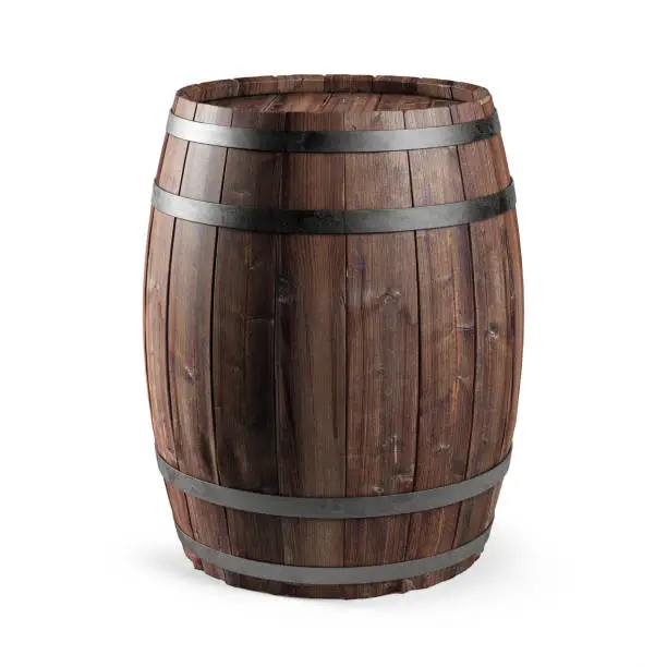 Wooden barrel isolated on white background. Clipping path included. 3d illustration