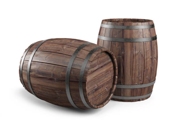 istock Wooden barrels isolated on white background. Clipping path included. 1202891347