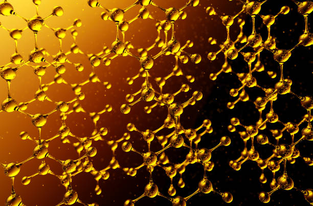 3d illustration of molecule model. atom benzil a compound of hydrogen and carbon. - naphtha imagens e fotografias de stock