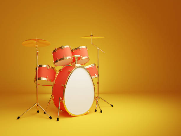 istock Egg in the form of a drum set on a yellow background, clipping path included. 1202891679