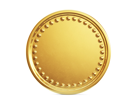 Empty gold coin sign isolated on a white background. Clipping path included. 3d illustration