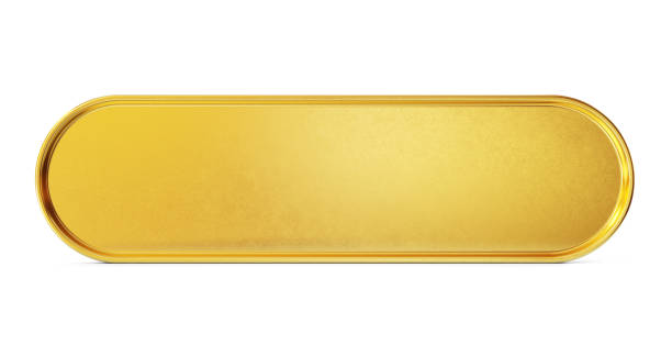 empty golden plate isolated on a white background. clipping path included. - nameplate imagens e fotografias de stock