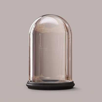 Empty glass dome on а dark background. Clipping path included. 3d illustration