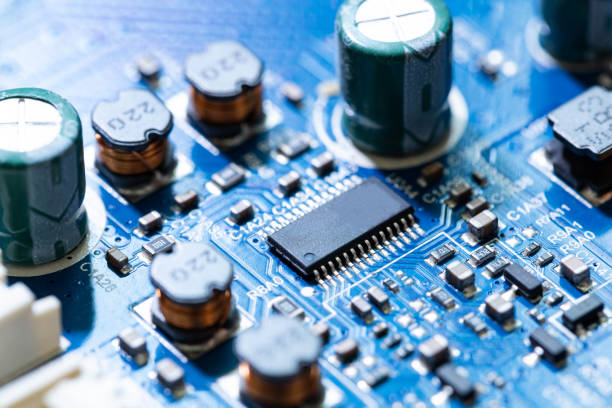 electrical mainboard partial close-up - resistor electrical component electronics industry electricity imagens e fotografias de stock