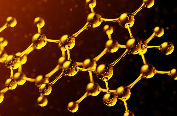 3d illustration of molecule model. atom benzil a compound of hydrogen and carbon. - naphtha imagens e fotografias de stock