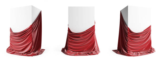 istock Set of presentation podiums with a red silk cloth. Isolated with clipping path. 1202891946