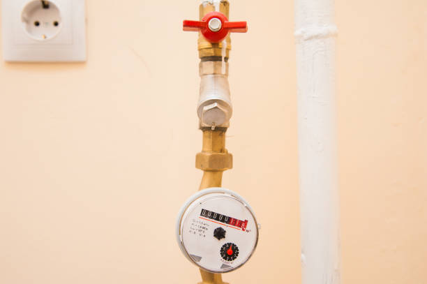 istock Sanitary equipment. Water meter close up 1202894401