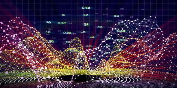 다각형 방사형 색상 그리드의 추상적 인 미래 지향적 인 개념.  양자 가상 암호화. 빅 데이터.  인공 지능의 비즈니스 시각화. 블록 체인. - applied science 뉴스 사진 이미지