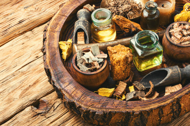 Natural herbs medicine Natural herbal medicine sets on old wooden table alchemy photos stock pictures, royalty-free photos & images