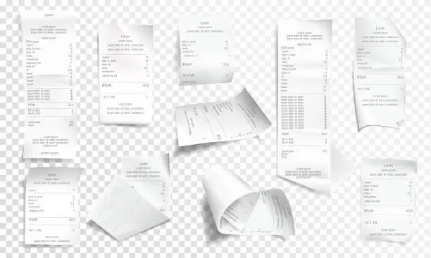 Vector illustration of Vector realistic receipt collection, bill or check