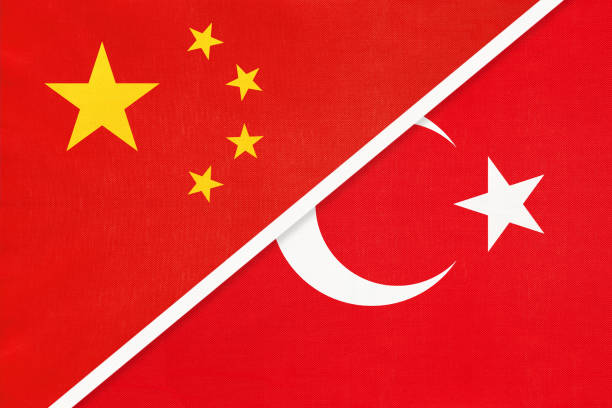 istock People's Republic of China or PRC vs Turkey national flag from textile. Relationship between two asian countries. 1202900248