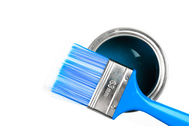 istock Can with blue  paint and brush isolated on white background top view - Image 1202902978