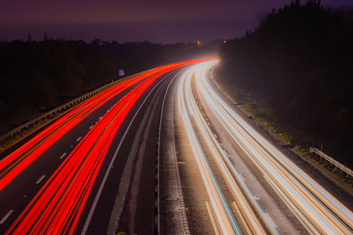Long exposure photo taken overlooking the A34 at night