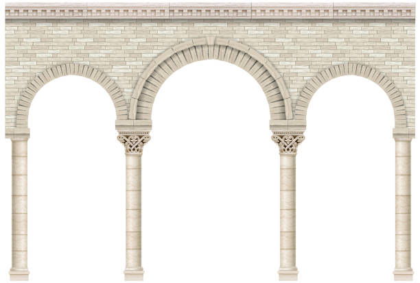 ilustraciones, imágenes clip art, dibujos animados e iconos de stock de antigua arcada de columnas de piedra muro castillo - column greek culture roman architecture