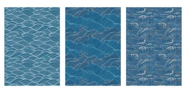 japanische wirbel meer welle abstrakte vektor hintergrund sammlung - swirl blue textile backgrounds stock-grafiken, -clipart, -cartoons und -symbole