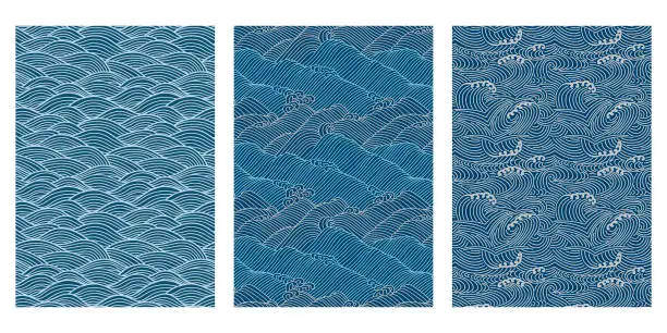 Vector illustration of Japanese Swirl Sea Wave Abstract Vector Background Collection