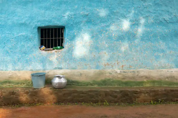 Photo of Grilled painted wall with Water vessel and bucket, Jagdalpur, Bastar, Chhattisgarh