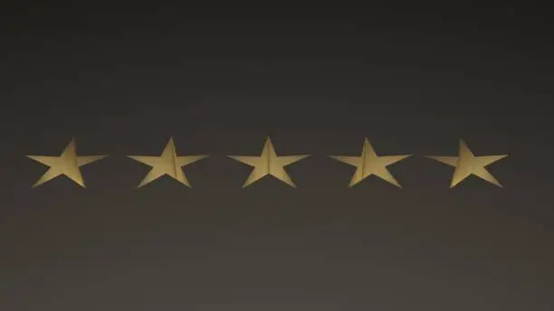 Photo of five golden stars for costumer satisfaction, 3d illustration