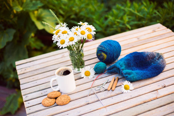 istock Women's hobby. Crochet and knitting. 1202910448