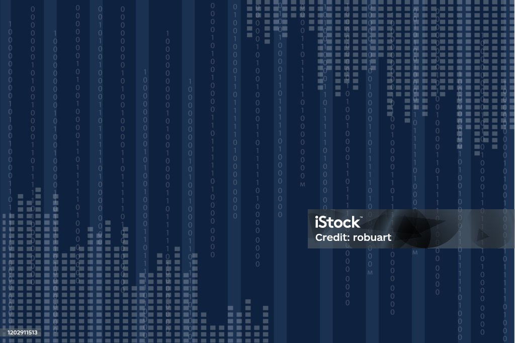 Blue Screen With Vertical Binary Programing Code Stock Illustration ...