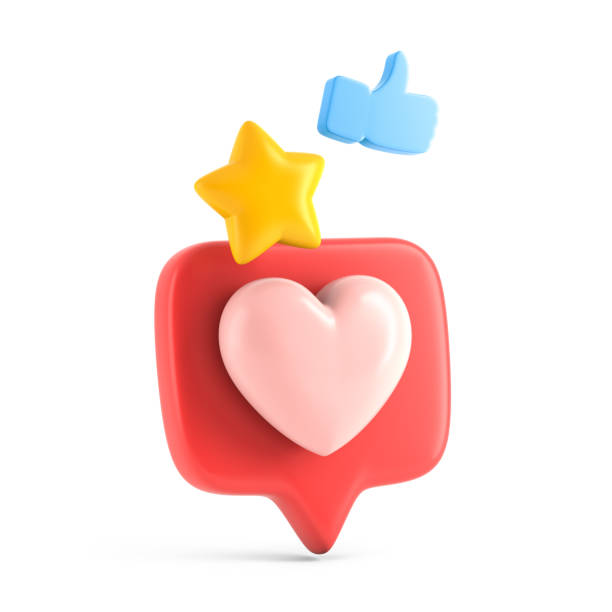 Speech bubble with social network like icons 3d illustration heart shape photos stock pictures, royalty-free photos & images