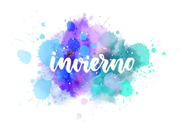 Vector illustration of Invierno - lettering on watercolor splash