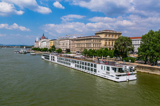 Budapest Danube River cruiser ship on Danube river Budapest budapest danube river cruise hungary stock pictures, royalty-free photos & images