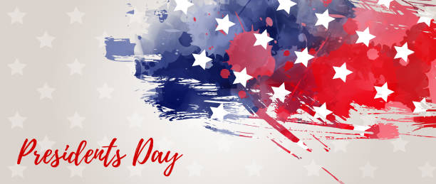 USA Presidents Day holiday background USA Presidents day background. Abstract grunge brushed flag with text. Template for horizontal banner. presidents day stock illustrations