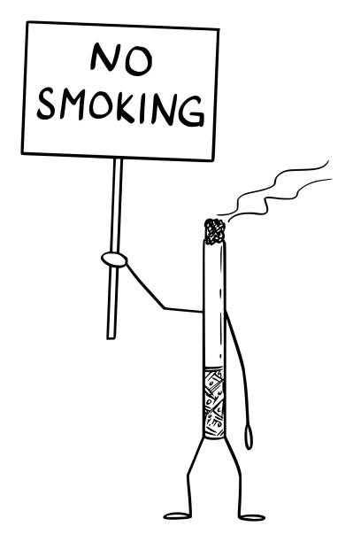 Burning Cigarette Cartoon Character Holding No Smoking Sign In Hand Vector  Illustration Stock Illustration - Download Image Now - iStock