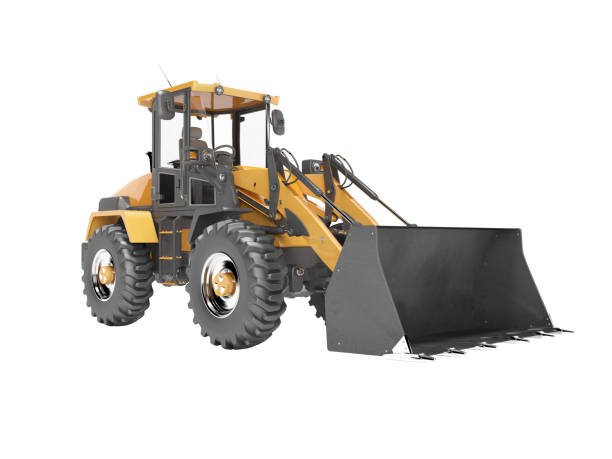 istock Concept excavator tractor for road works 3d render on white background no shadow 1202918697
