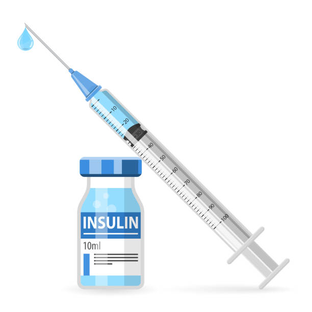 illustrations, cliparts, dessins animés et icônes de seringue et vial d'insuline de diabète - insulin sugar syringe bottle