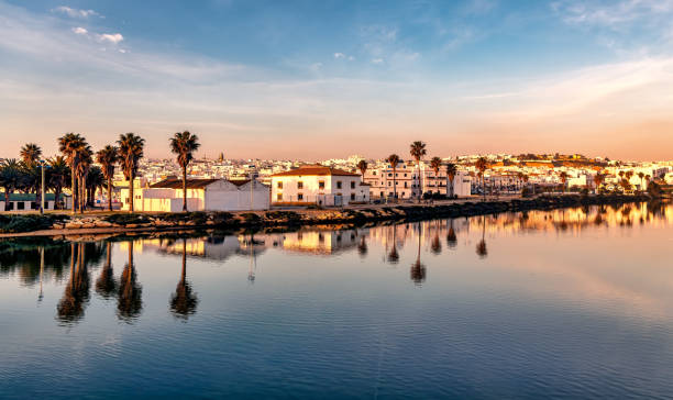 Panoramic view of Conil de la Frontera in southern Spain at sunset. stock photo