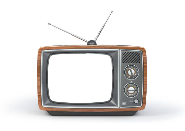 istock Old tv with white screen isolated on a white background. 3d illustration 1202921917